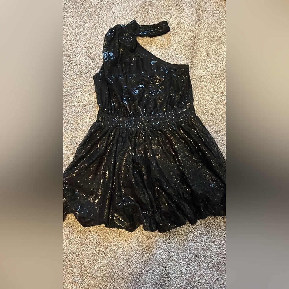 WORN ONCE Black one shoulder, wrap around prom dress